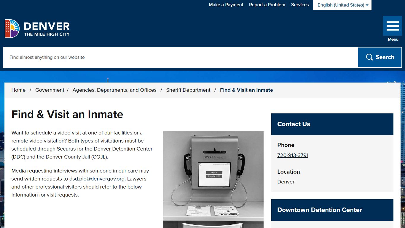 Find & Visit an Inmate - City and County of Denver